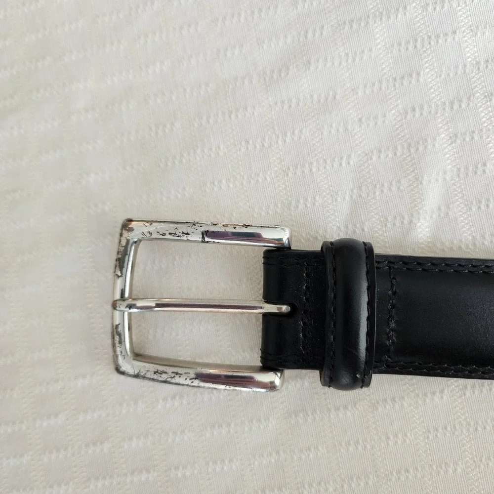 Trafalgar Men‎ Black Genuine Leather Dress Belt Silver Buckle 46